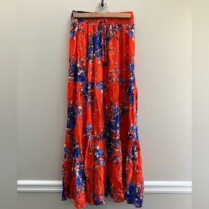 LOVE STITCH Floral Print Maxi Skirt Women’s Size L Red